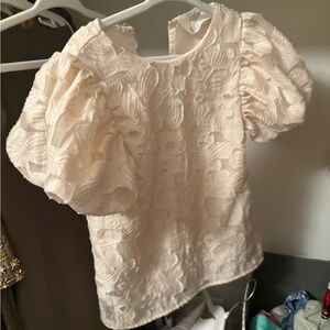 H&M Cream Textured Puff Sleeve Blouse